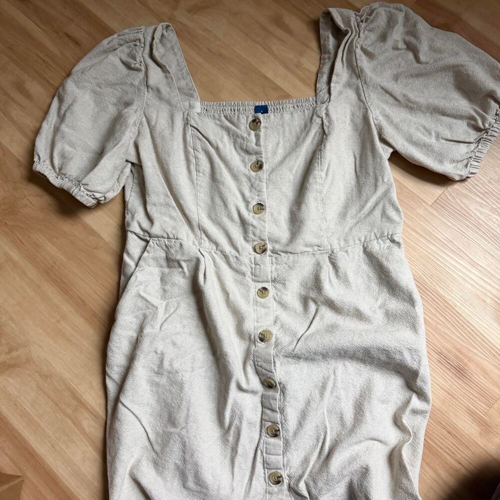 Women's cream linen blend mini dress - Large